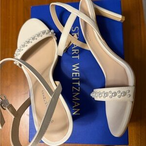 Stuart Weitzman Cream Pearl-Adorned Heels